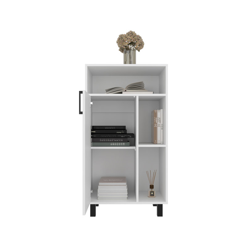Armoire compacte Bryce, organisateur compact, avec une porte, tablettes ouvertes et espace d'exposition supérieur