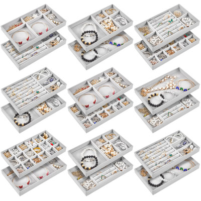 18 Pcs Velvet Jewellery Tray Stackable Jewellery Drawer Organizer Jewellery Box Divided Display Tray For Earring Bangle(Grey)