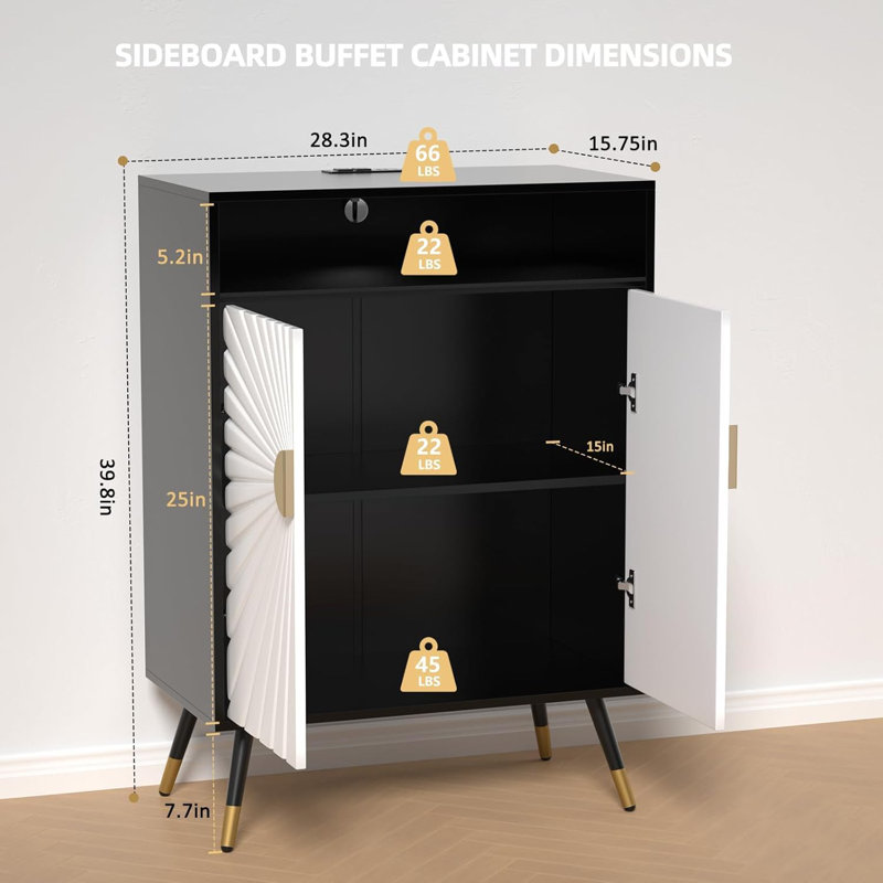 Buffet Cabinet with Storage, Sideboard Cabinet with Charging Station & LED Light