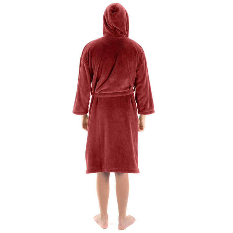 Peignoir 100% microfibre molletonné au-dessus du genou avec poches et capuche, TG, Rouge