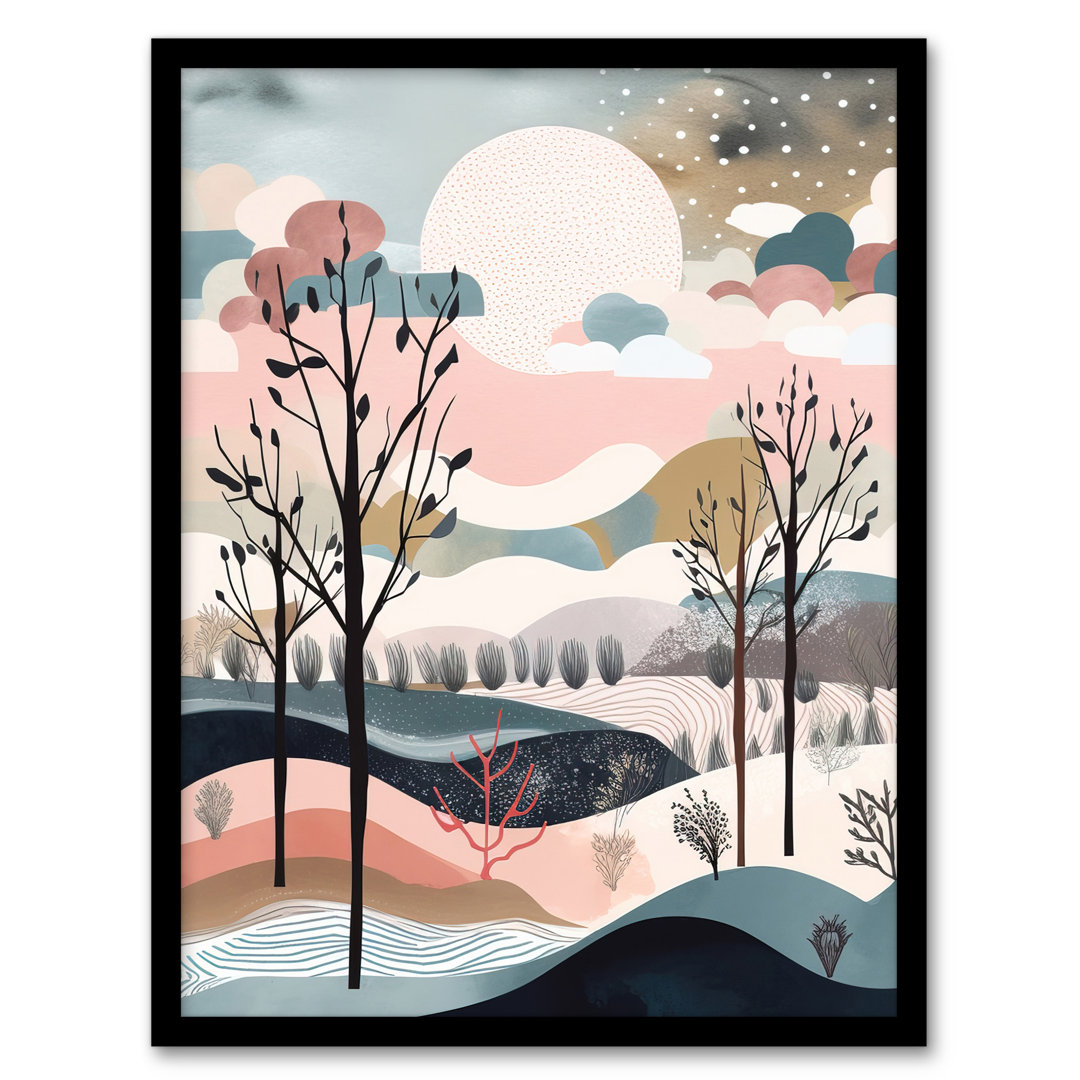 Winter Countryside Landscape Boho Morning Sun Over Fields - Single Picture Frame Print