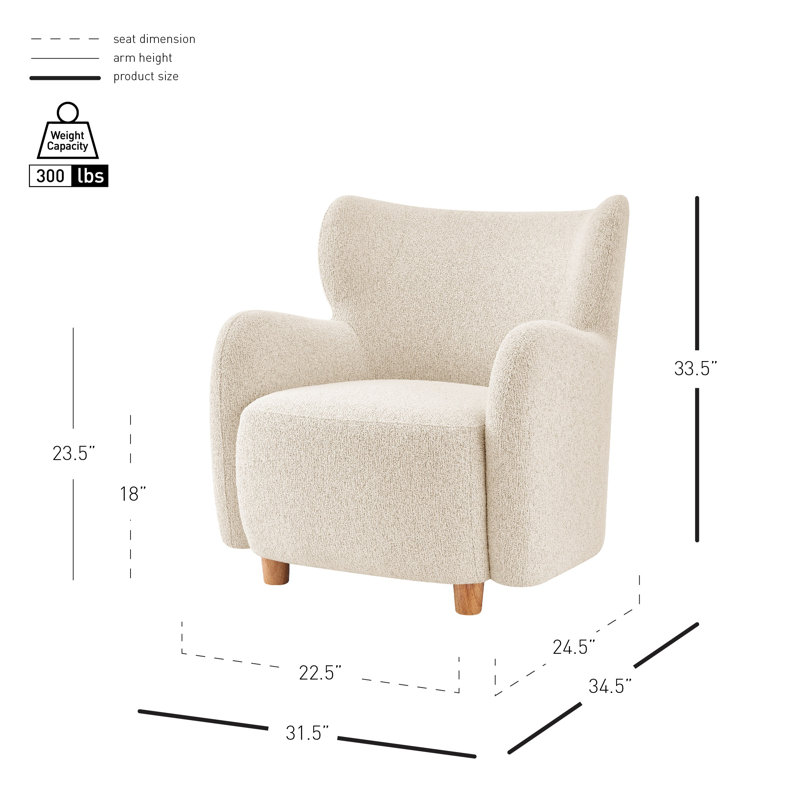 Lannion Upholstered Wingback Armchair, Beige Polyester