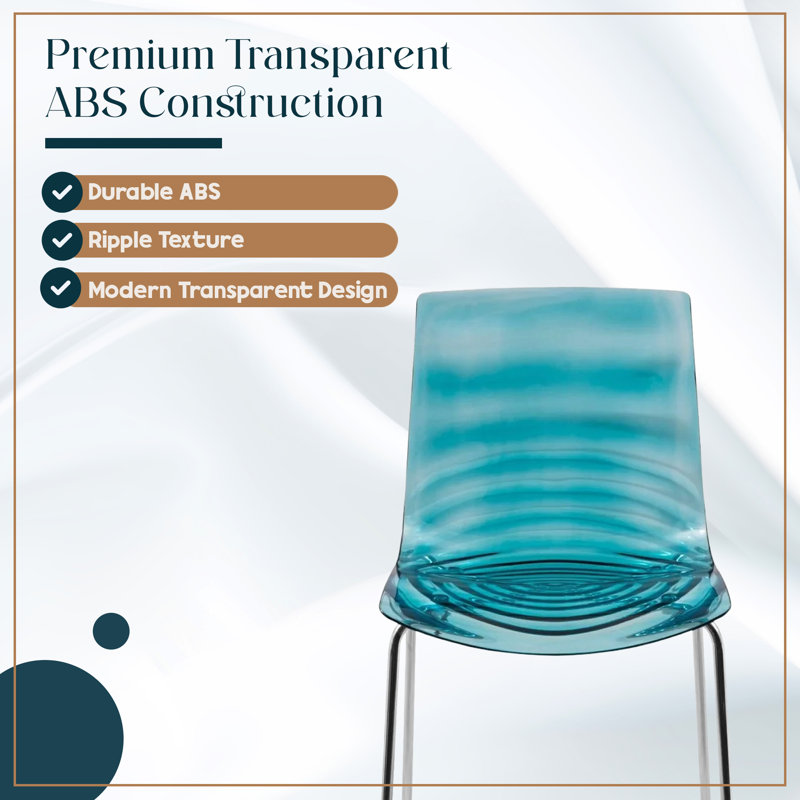 Clear Modern Acrylic Ghost Dining Chair - Modern Lucite Vanity Chair with Water Ripple Design - Chrome Mid Century Accent Seating