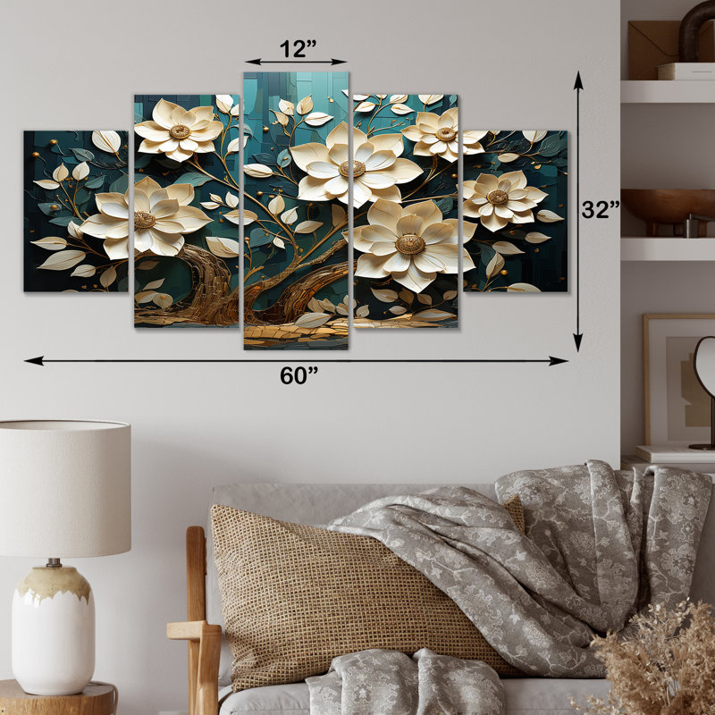 Blanc et bleu, charmante fleur printanière, ensemble d'art mural à multiples panneaux