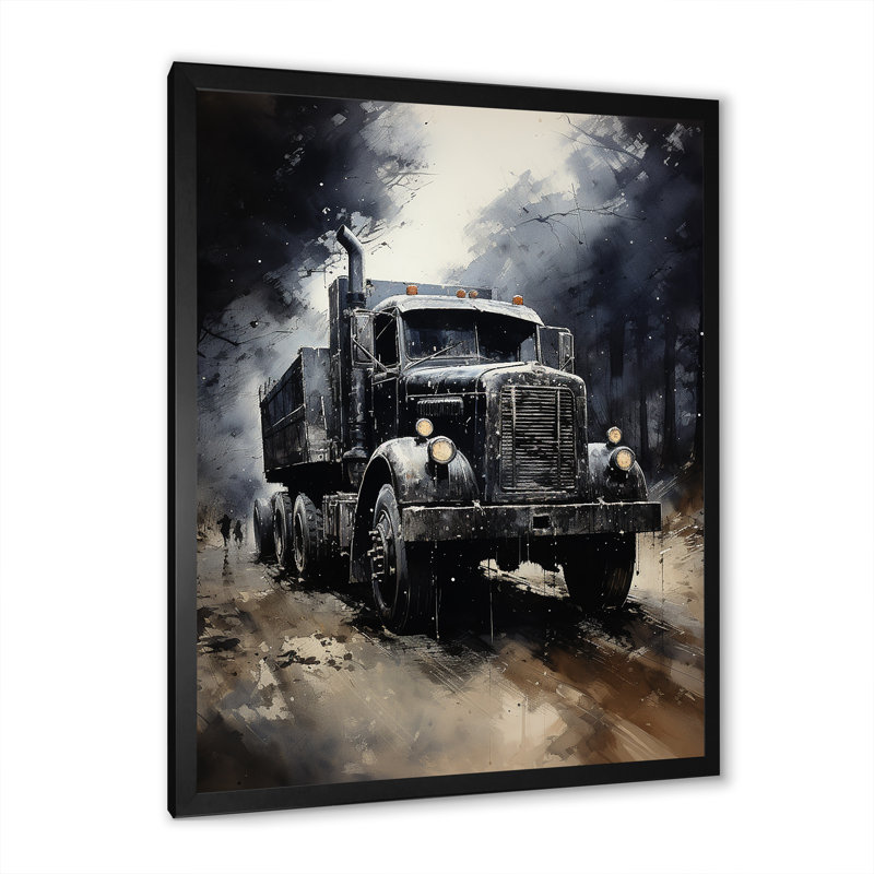«Au Noir Us Military Truck IV», reproduction sur toile encadrée, Cadre simple noir, H 44 po x l 34 po x P 1,5 po