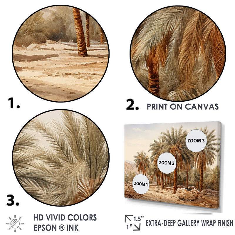 Palmier, désert, oasis, palmiers, impression sur toile, palmiers, H 34 po x l 44 po x P 1,5 po, Silver Floater Framed