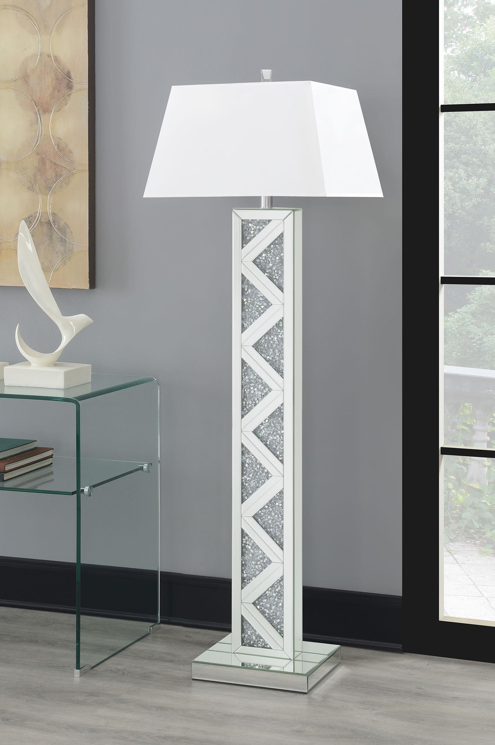 Orren Ellis 65-inch Empire Mirrored Acrylic Floor Lamp Silver | Wayfair