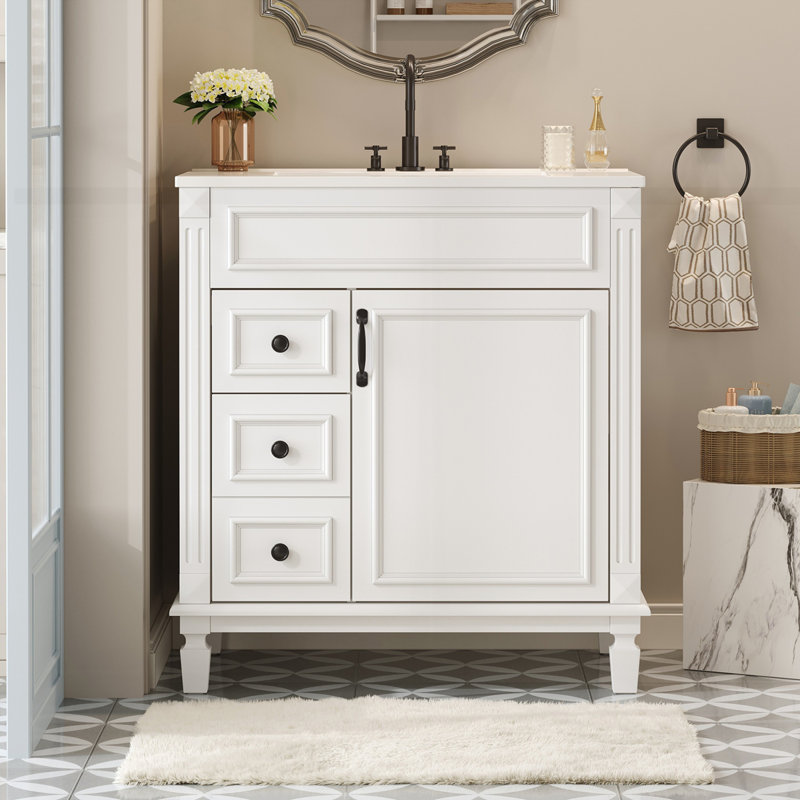 Meuble-lavabo 30 po avec lavabo en céramique, 30", Blanc