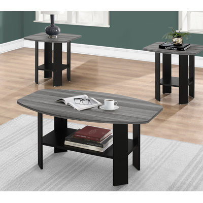 Ensemble de table, ensemble de 3 pièces, café, bout, côté, décor, salon, stratifié noir et gris, transitionnel