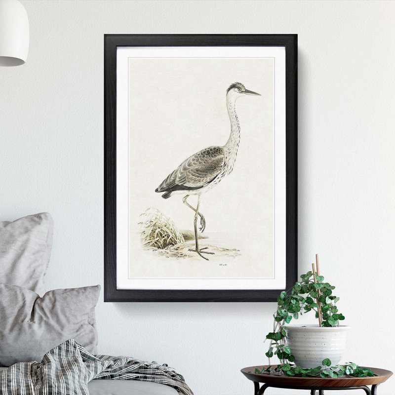 Grey Heron by Von Wright - Picture Frame Painting Print, Black Framed, 36cm H x 27cm W x 2cm D