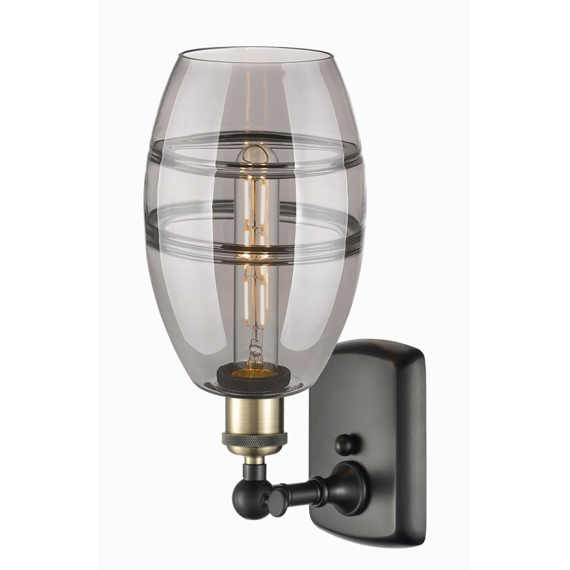 Applique murale en acier Bettylou, H 9,13 po x l 5,88 po x P 7,06 po, Gris fumée clair, Laiton antique noir