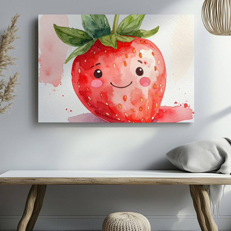 Art mural sur toile, joyeuse fraise, aquarelle, H 30 po x l 30 po