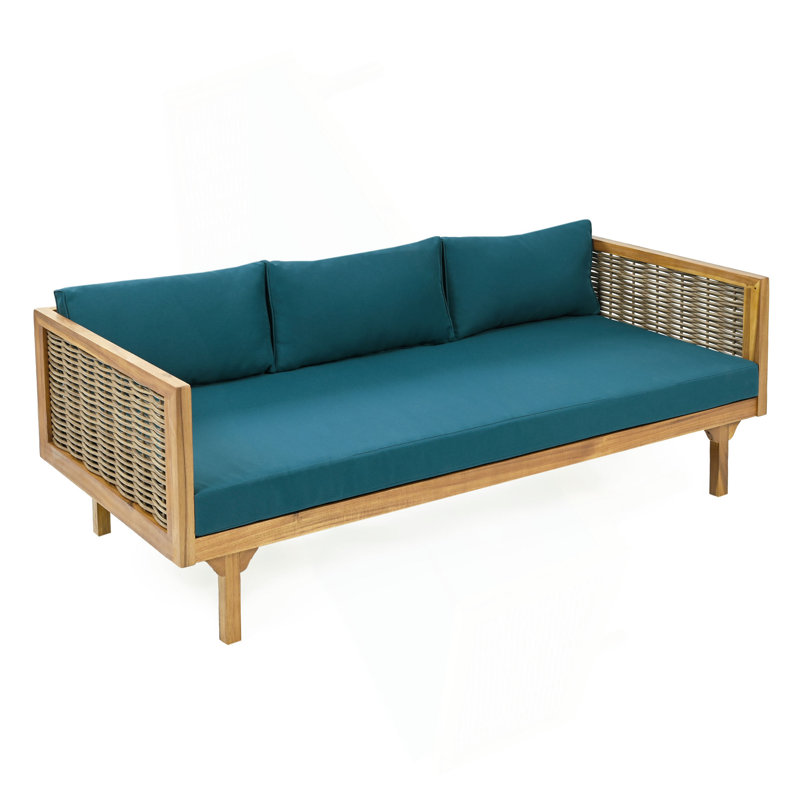 Claremont 3 Seater Daybed With Rattan Arms, Teal, Teak