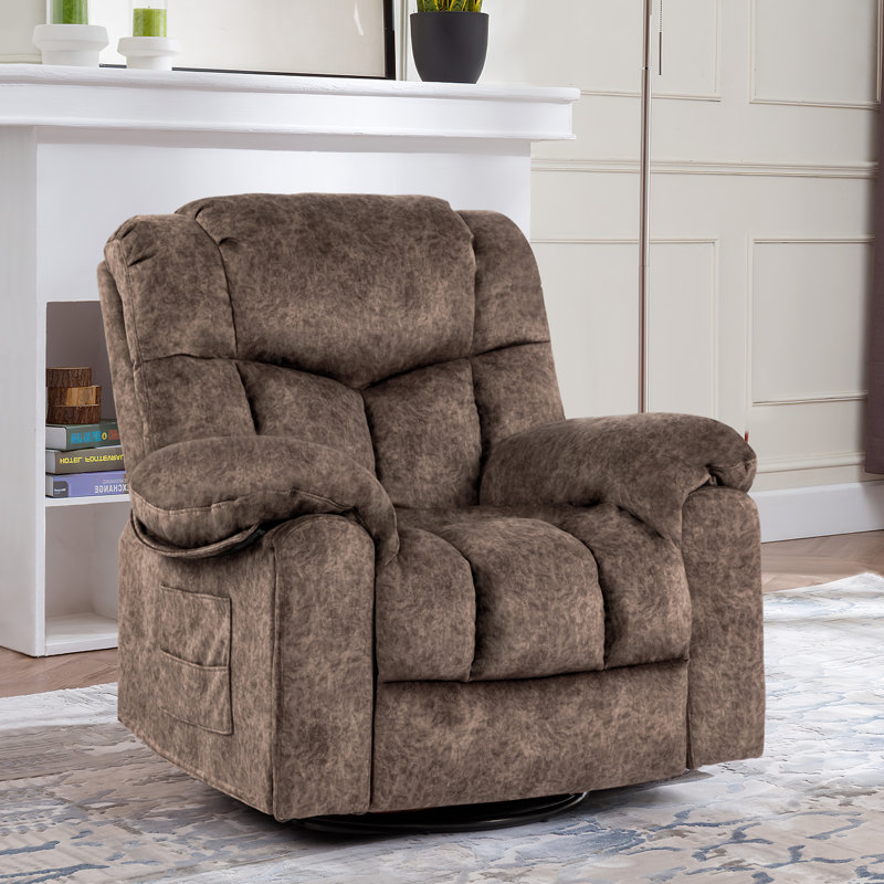  High-Softness Velvet Manual Swivel Rocker Recliner Chair, Brown