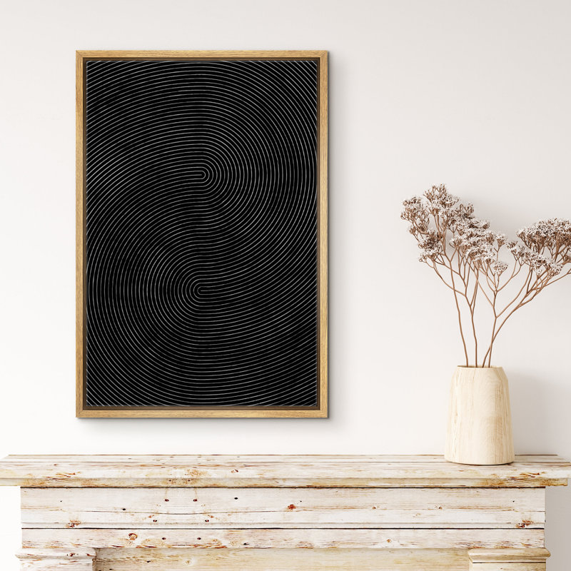 Impression sur toile, motif géométrique noir, vague abstraite, minimaliste, mid-century, H 36 po x l 24 po, Natural