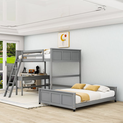 Lit superposé en bois avec bureau d'étude intégré et tiroirs de rangement
