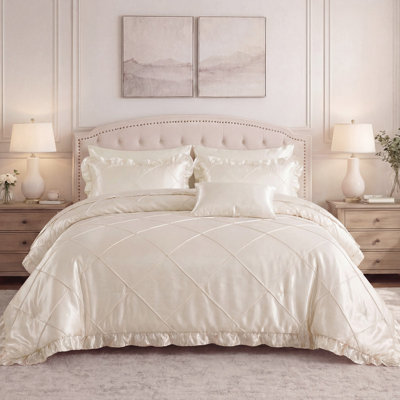 Ensemble d'édredon en satin Ensemble de draps très grand et soyeux Ensemble de literie soyeux dans un sac 8 pièces Ensemble de lit à plis pincés Home Decor Luxury Hotel