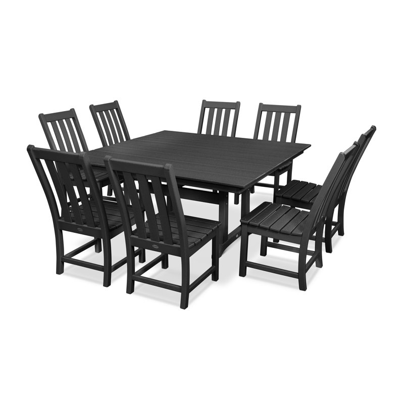 Vineyard 9-Piece Farmhouse Trestle Dining Set, Black
