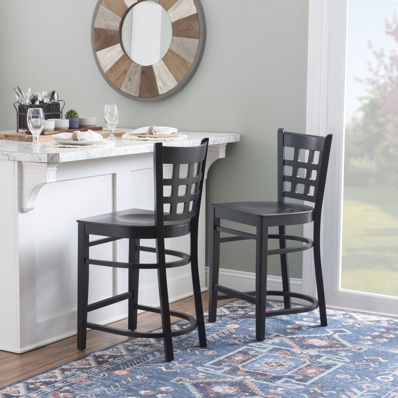 Arzella Fully Assembled Commercial Grade Black Solid Beech Wood Counter Stool (Set of 2), Black