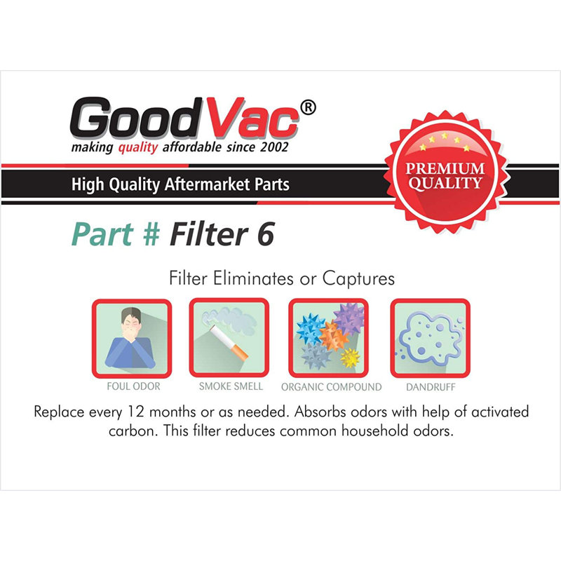 Goodvac Replacement To Fit Oreck Airinstinct 75, 100, 108, 150, 200 Hepa Air Filter With Odour Absorber 2 Pack
