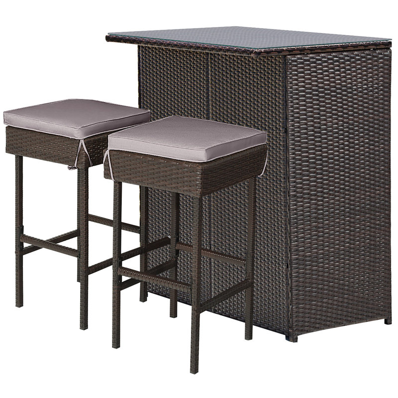 Cahmari 2 - Person Patio Dining Set with Rectangular Table , Cushions Included, Grey