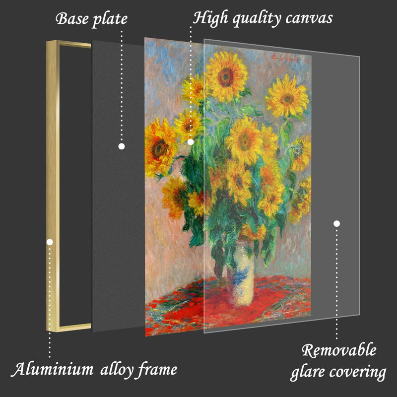 Tournesols et nénuphars par Claude Monet - Ensemble de 2 peintures sur toile, H 16 po x l 24 po x P 1,3 po, Or