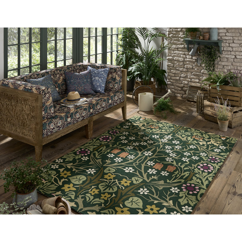Floral Area Rug in Green, Rectangle  6'7'' x 9'2''