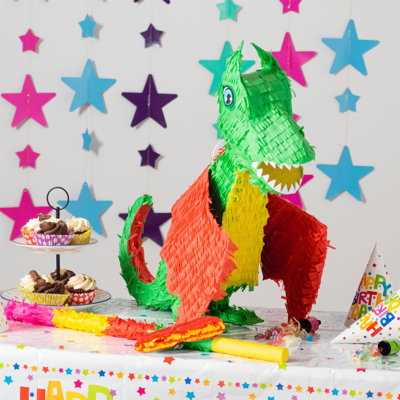 Fax Potato - Pinatas Dragon Cardboard Pinata, Stick and Blindfold Set - W53cm x D14cm x H54cm - Green
