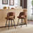 Set Of 2 Modern Leather Bar Stools With Curved Back And Metal Frame For Kitchen Island Bar Dining Area In Brown-938882555