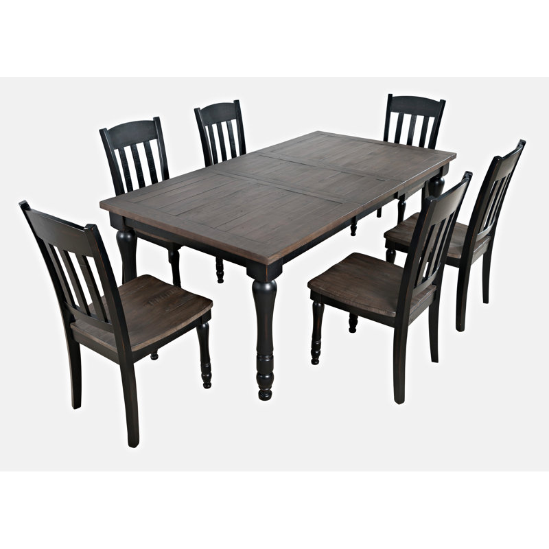 Aashma 6 - Person Extendable Solid Wood Top Four Leg Dining Set, 7 Pieces: Table, 6 Chairs, Vintage Black, Vintage Black