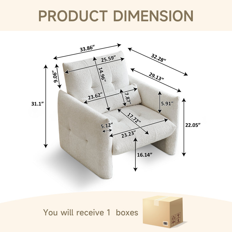 Fauteuil d'appoint en velours massif 1 place, Beige