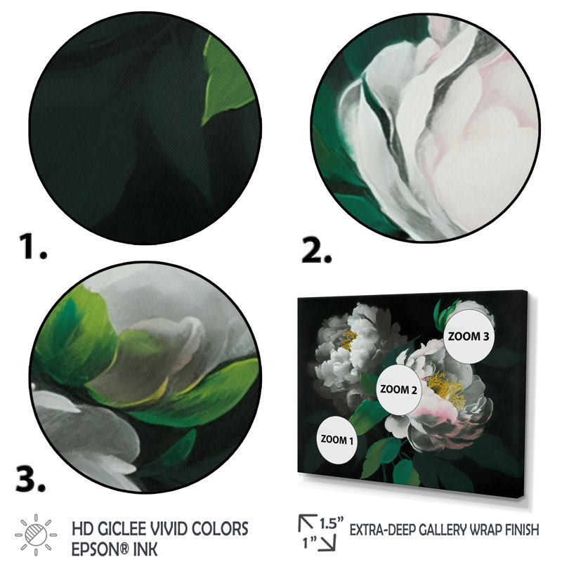 «Blooming White Peony III», reproduction sur toile, H 12 po x l 20 po x P 1 po, Toile tendue