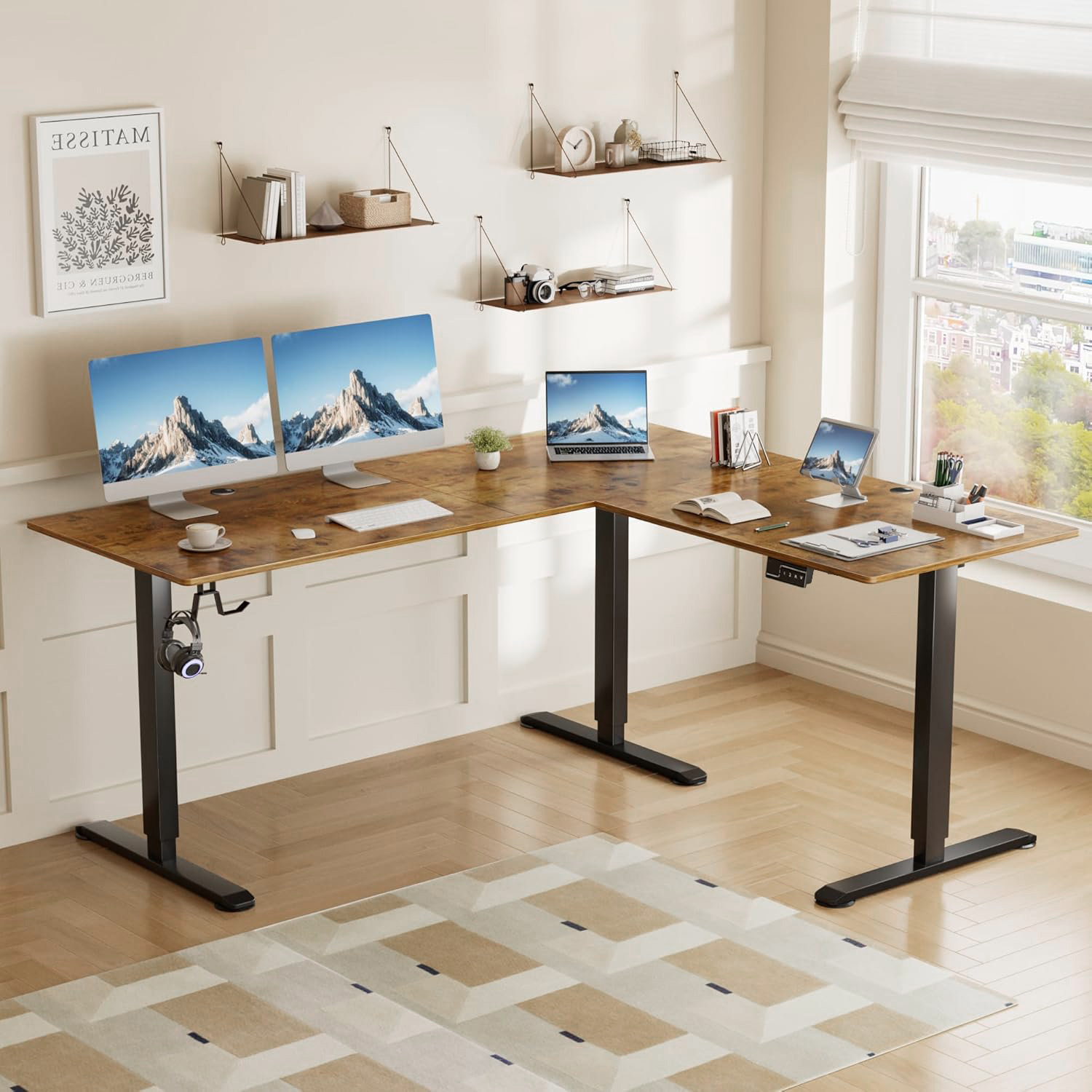 Inbox Zero Nahriah 63'' L-Shaped Height Adjustable Standing Desk ...