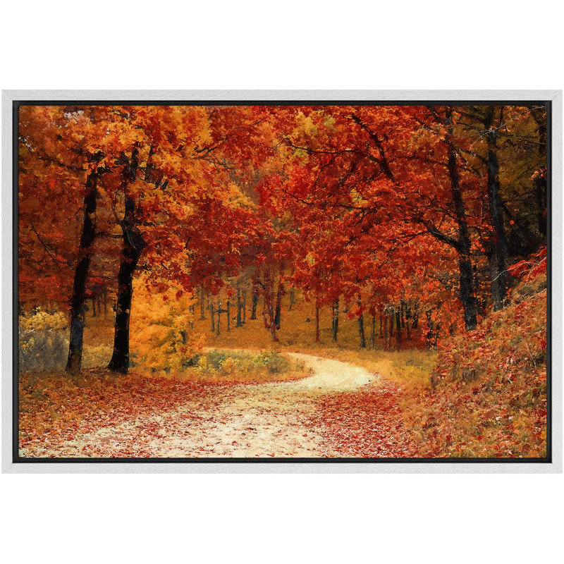 «Autumn Fall Vibrant Orange Forest Trees Nature Landscape», grande impression sur toile encadrée, Cadre flottant blanc