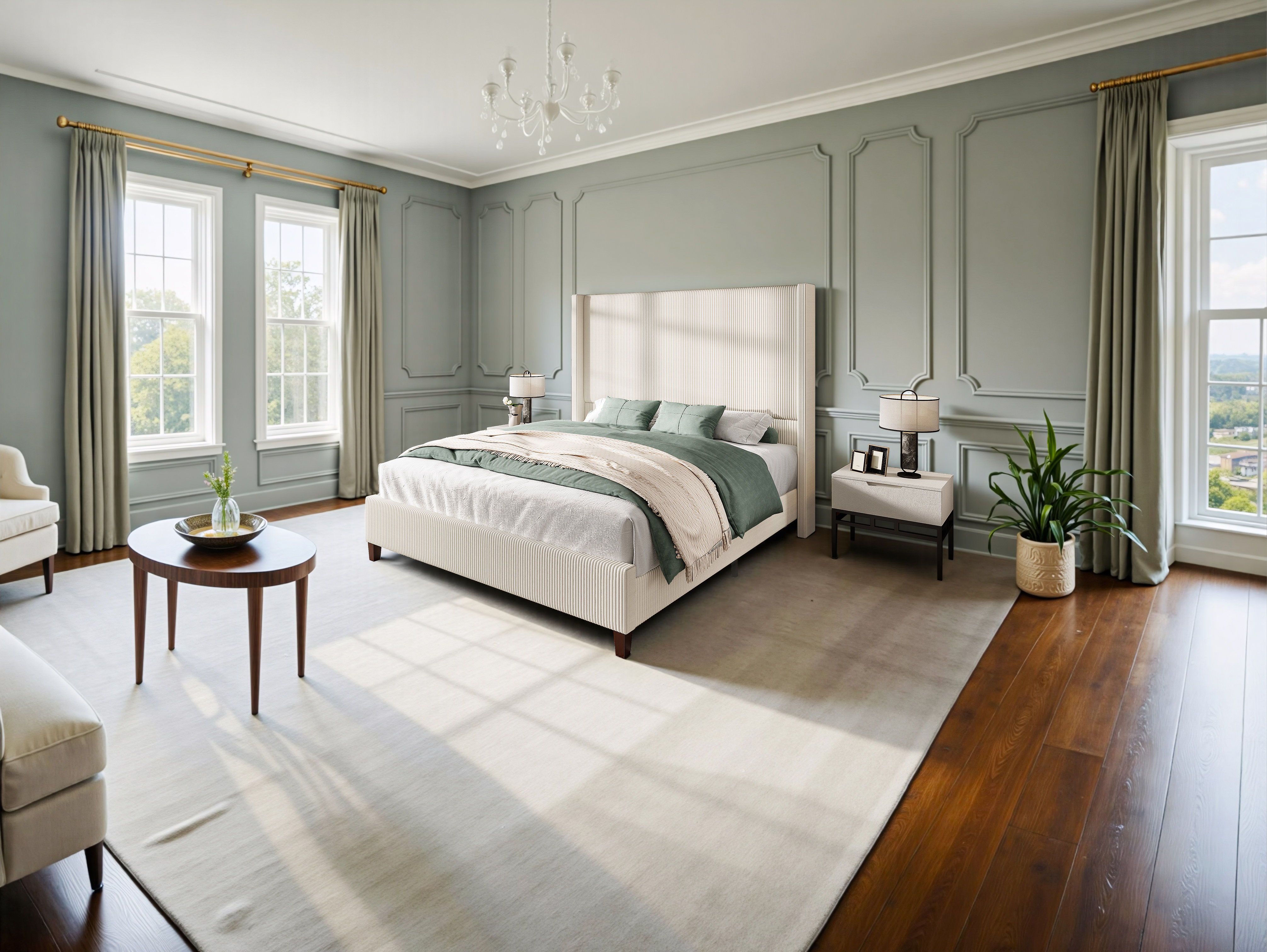Dunwoody Upholstered Wingback King Size Platform Bed,Cream