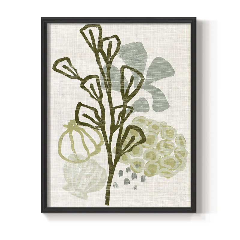 Coral Blockprint II, reproduction encadrée - bois massif, Noir, H 14 po x l 11 po