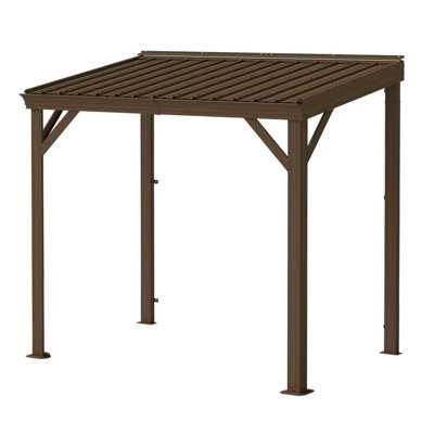 8x5FT Lean to Gazebo, Outdoor Hardtop Wall Mounted Gazebo with Sloping Galvanized Steel Roof, Upgraded Heavy Duty Mounted Shelter with Drainage System for Deck, Porch, Backyard,Brown