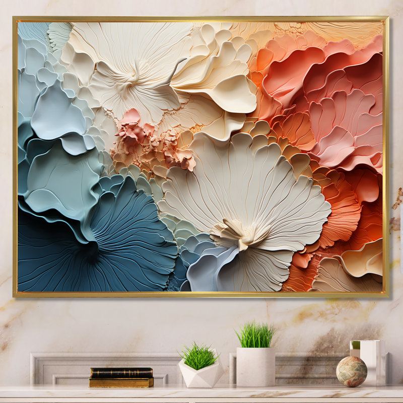 Beige And Orange Custards Collage II - Abstract Wall Art Prints, Gold Floater Framed, 32" W x 16" H x 1" D