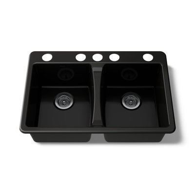 Deerfield 33" L x 22" W Double Basin Drop-In Kitchen Sink with Accessories