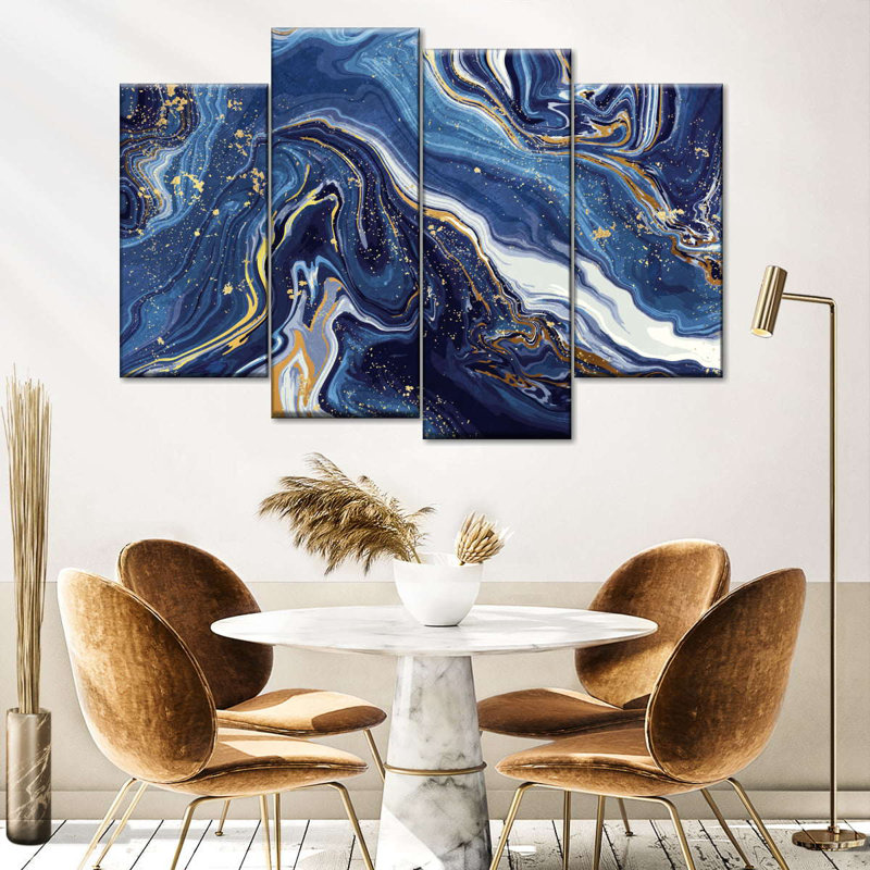 Suminagashi dynamique sur toile 4 pièces par Blair A, H 36 po x l 22 po
