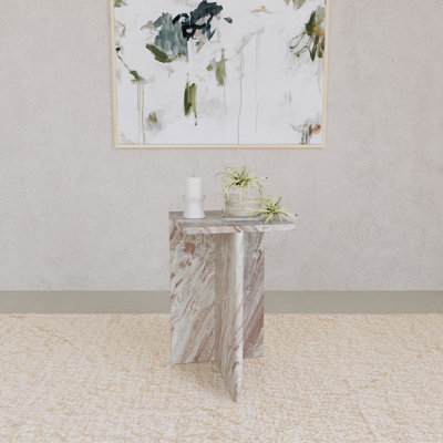 Hendrix Genuine Marble Accent Side Table Grey
