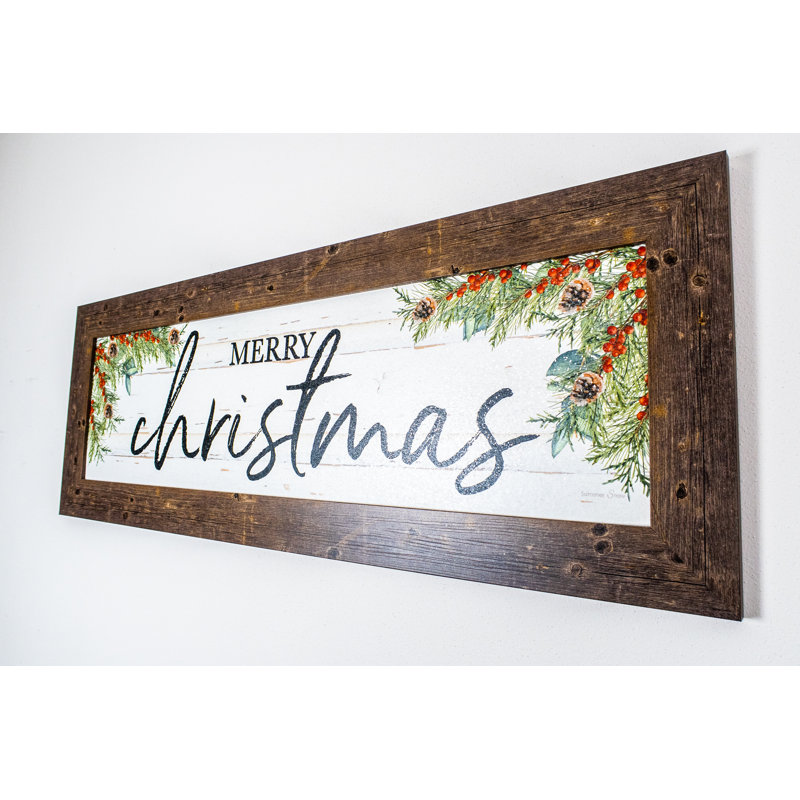 «Merry Christmas Sign Evergreen Winter», art encadré, Marron