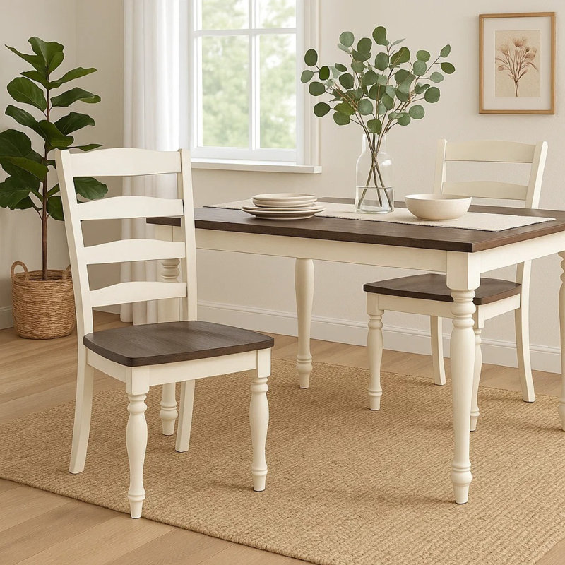 Ensemble de 2 chaises de salle à manger Dean, dossier échelle, brun foncé, bois massif blanc