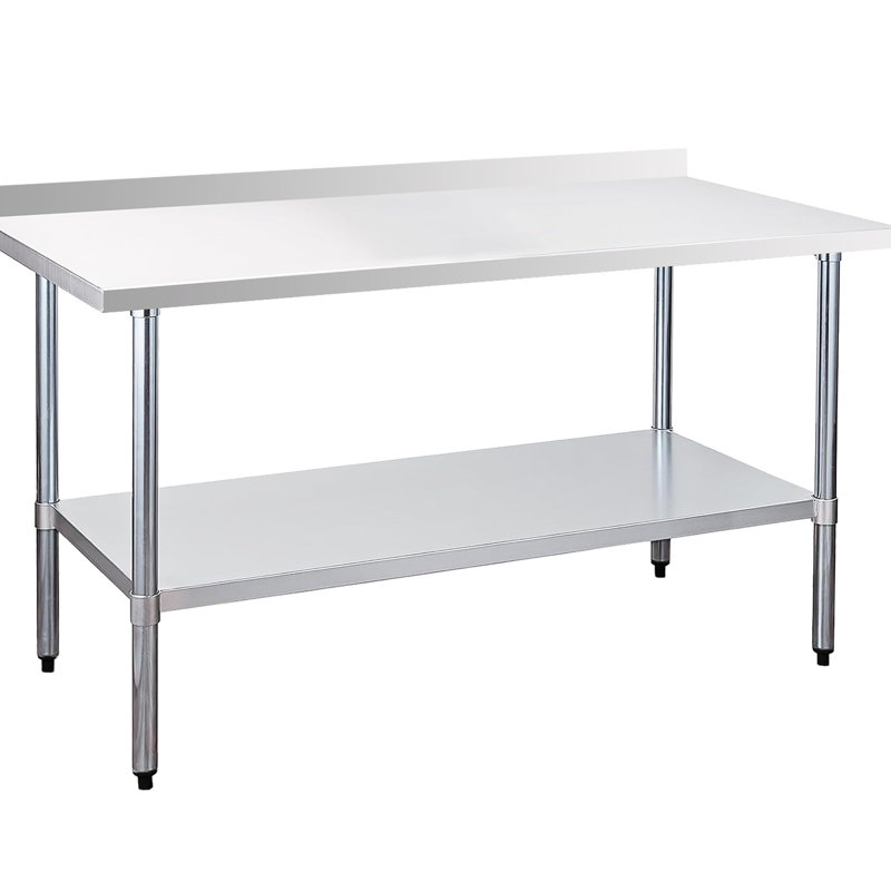 Table de travail commerciale en acier inoxydable de calibre 18, largeur 60 po, profondeur 30 po, résistance élevée à la corrosion, assemblage rapide, surface hygiénique, résistance à la corrosion, tablette inférieure pour le rangement