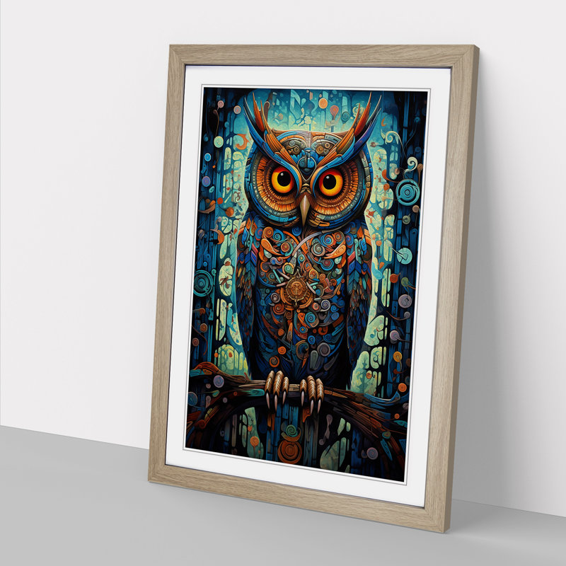 Owl Futurism 1 Piece Single Picture Frame Wall Art, 64cm H x 46cm W x 2cm D, Oak