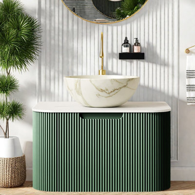 Meuble-lavabo moderne (doit inclure le meuble-lavabo et le lavabo), vert foncé de 24 pouces