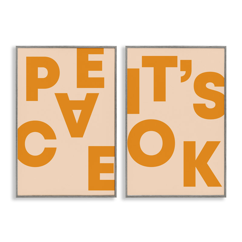 «Peace It's Ok», ensemble de 2 giclées orange par Incado, Estampe numérique Farmhouse, H 24 po x l 16 po