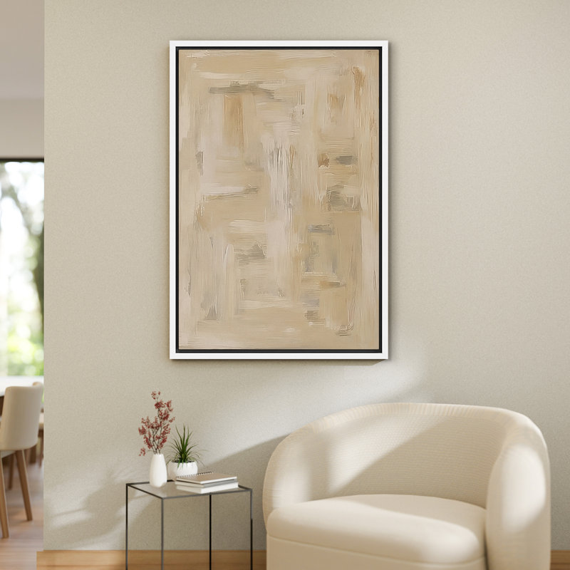 Reproduction abstraite neutre encadrée d'art mural sur toile pour la décoration du salon, H 24 po x l 16 po, Blanc