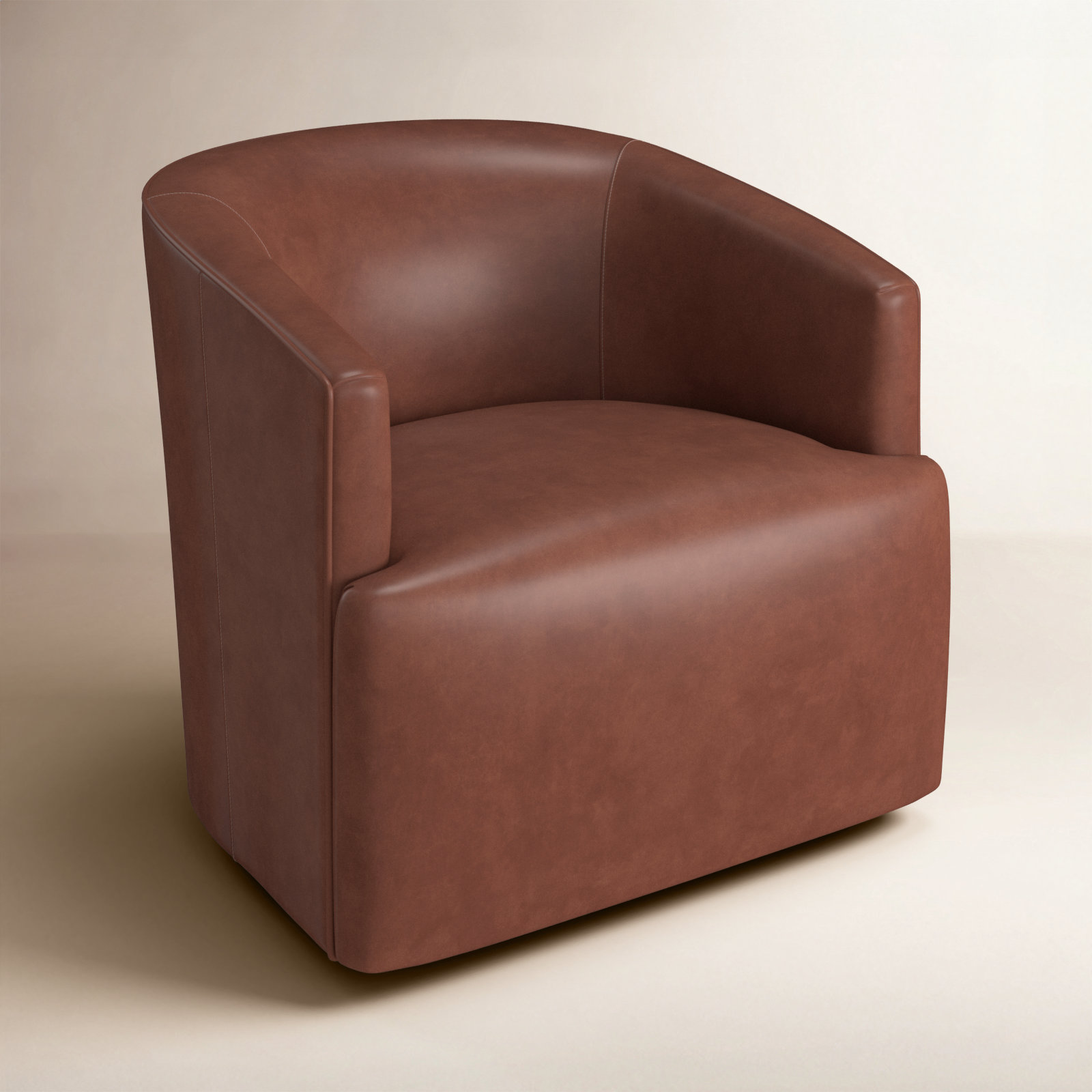 Simon Li Eucalyptus Genuine Leather Swivel Chair, Vintage Brown Top Grain Genuine Leather