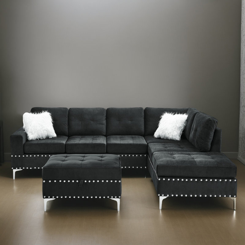 Canapé modulaire réversible en L avec repose-pieds 3 pièces pour salon